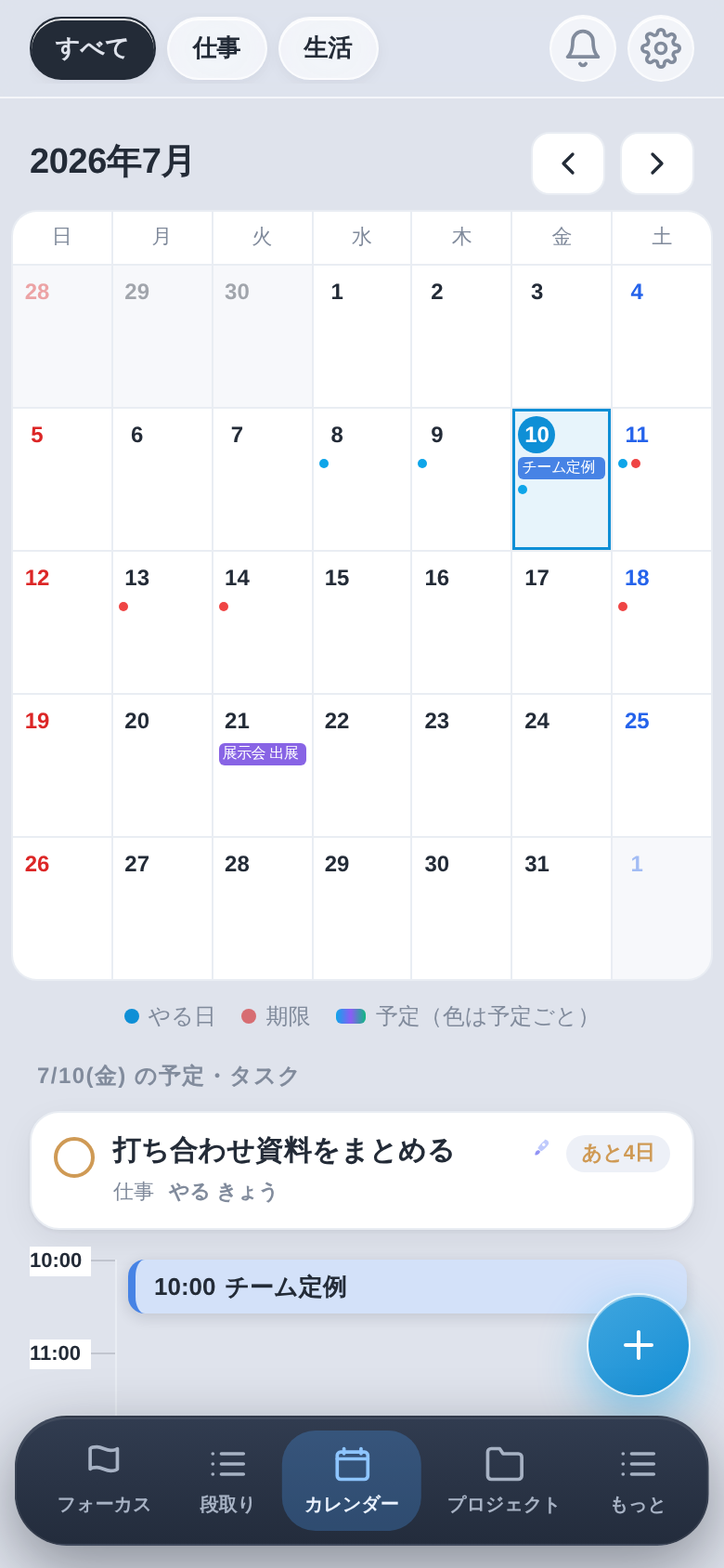 カレンダー:予定が主役、タスクは点